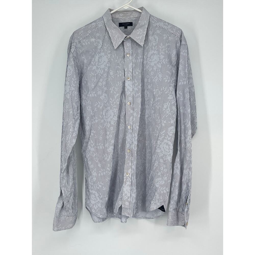 Ted Baker Mens Size 6 White Floral Textured Stripes‎ Long Sleeve Button Up